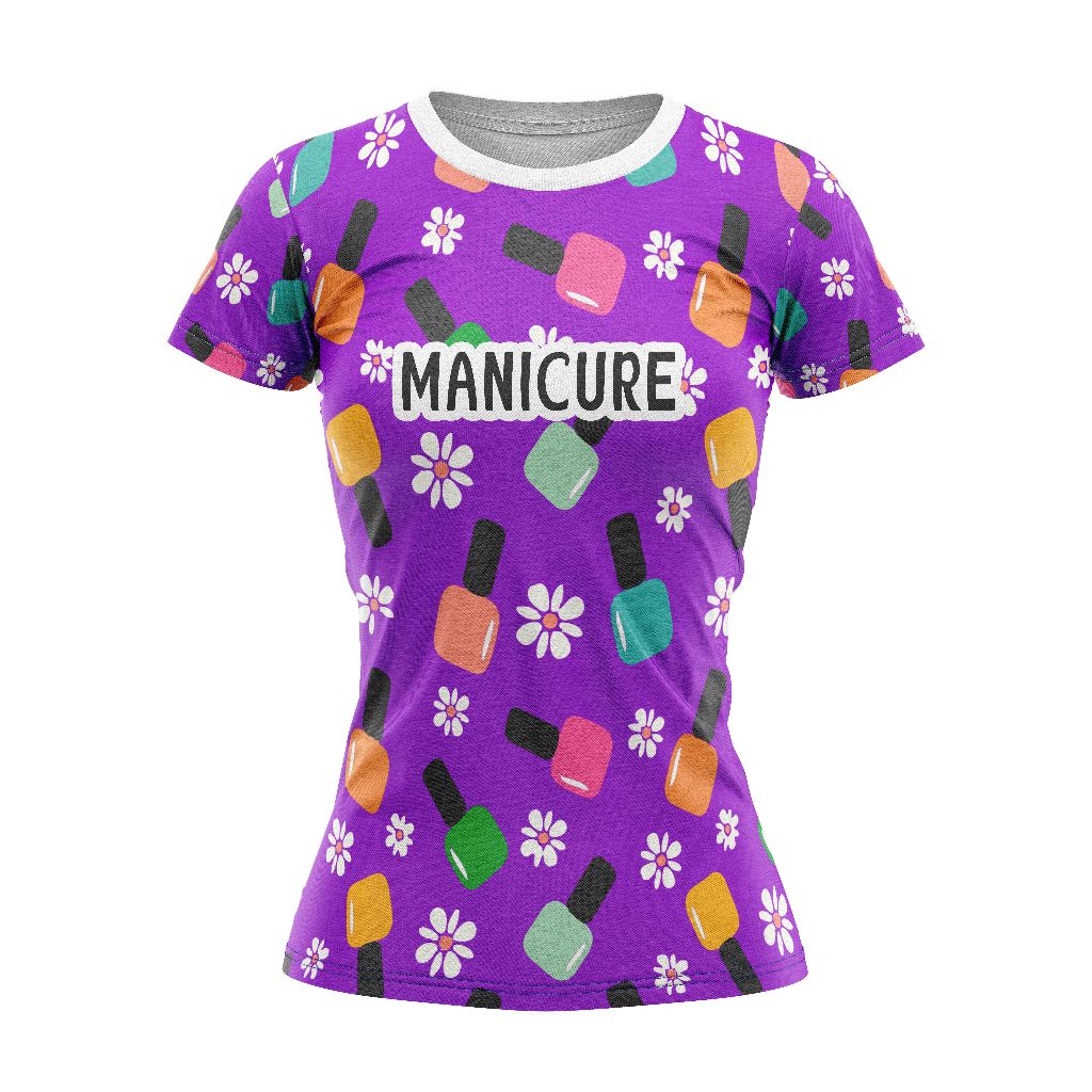 T-Shirt Branca Blusa Malha Casual Feminina Camisa PROFISSÃO MANICURE ROXA REF 001