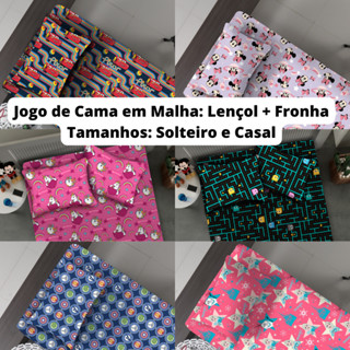 Jogo Lençol Infantil Malha Algodão Solteiro ou Casal Roupa de Cama com Elástico e Fronha Personagens Antialérgico - Mickey Minnie Homem Aranha Carros Frozen Patrulha Canina Vingadores