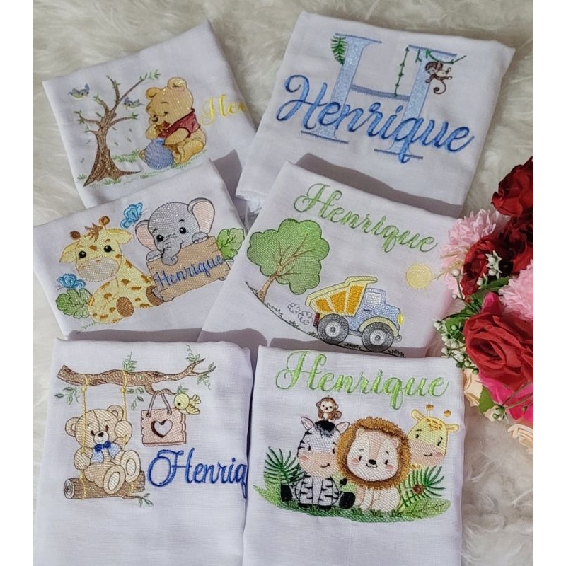 fralda bordadas 70x70/35x35 só bordada personalizada feito em Oferta na Shopee