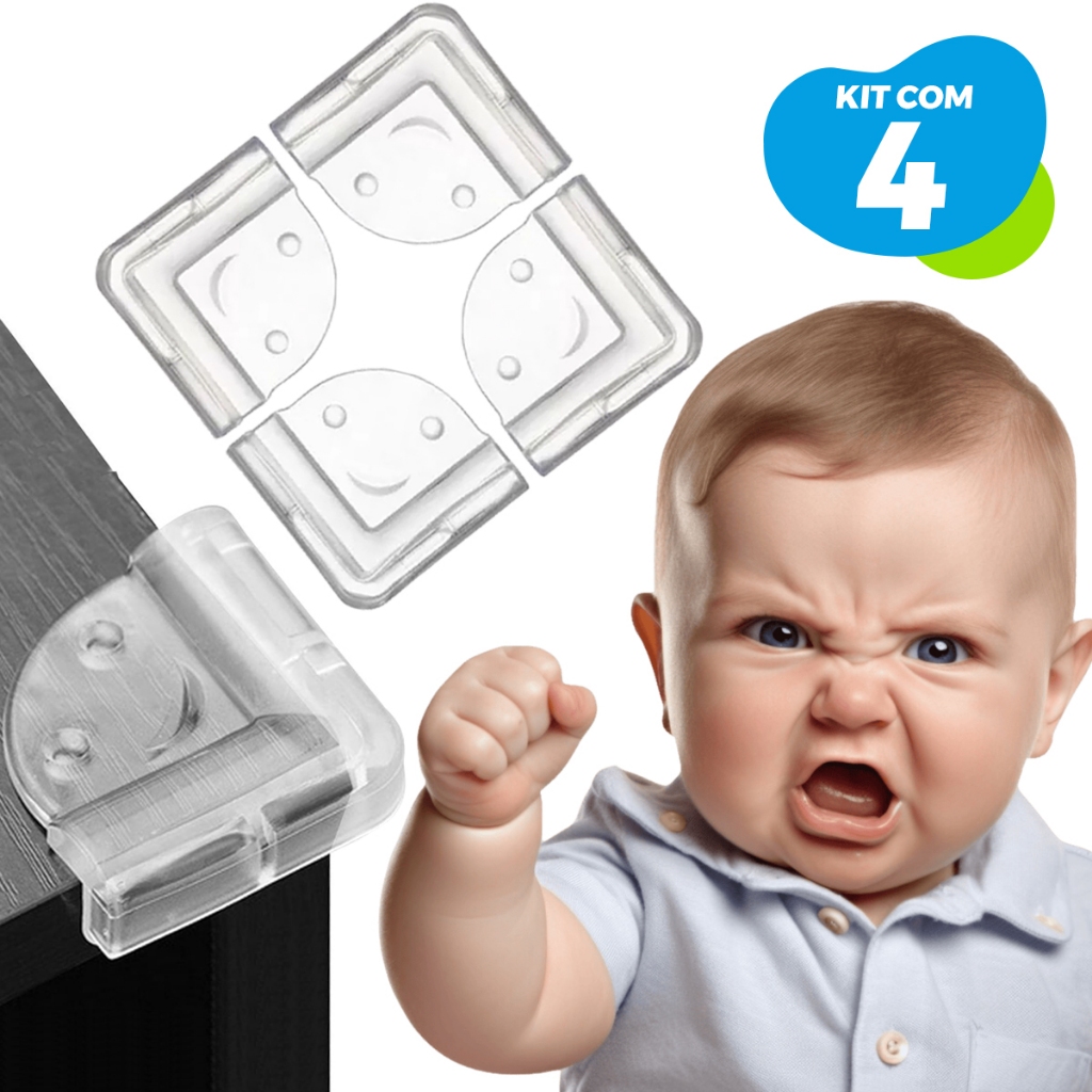 Kit 4 Protetor de Quina Canto Bebê Mesa Cantoneira Móveis Segurança Anti-impacto Criança Proteção