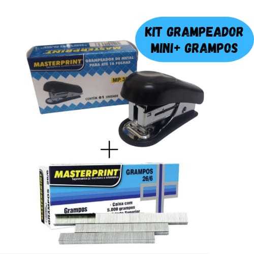 Kit Grampeador Mini Metal + 5.000 Grampos 26/6 Galvanizados Escolar Escritório MASTERPRINT Kit Grampeador Mini Metal + 5.000 Grampos 26/6 Galvanizados Escolar Escritório MASTERPRINT