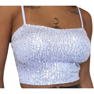 Cropped Feminino Carnaval Cropped Brilho Paete Bojo Suplex Festa Moda Verão