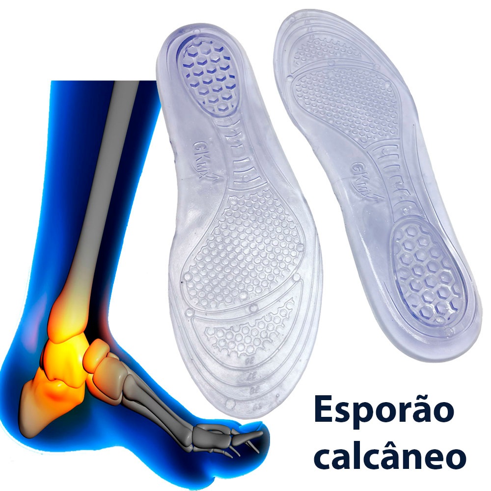 Par de Palmilha Ortopédica Gel Silicone Contra dores, Esporão, Fascite Plantar e Para Quem trabalha em Pé