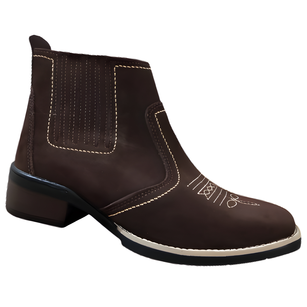 Bota Country Texana Botina Bico Quadrado Botina Couro Legitimo Cano Medio Solado Borracha 3140