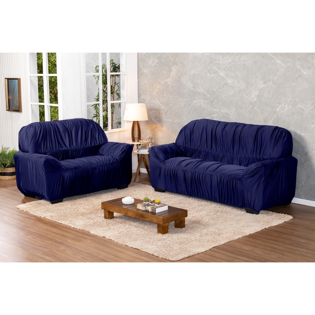LINDO KIT JOGO DE CAPAS DE SOFÁ, SOFA DE 2 E 3 LUGARES CONFECCIONADOS MALHA GEL E 21 ELÁSTICOS AZUL