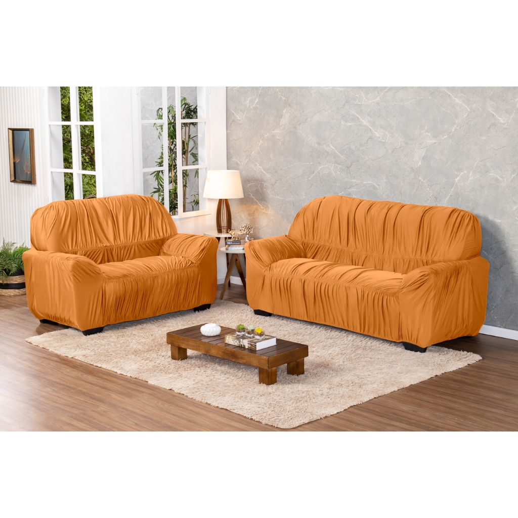 LINDO KIT JOGO DE CAPA DE SOFÁ, SOFA DE 2 E 3 LUGARES CONFECCIONADOS MALHA GEL 21 ELÁSTICOS MOSTARDA