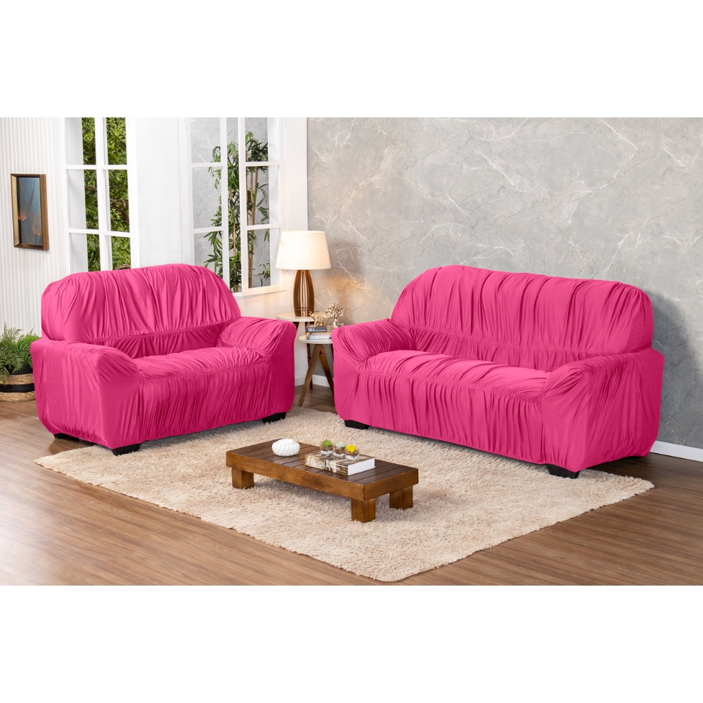 LINDO KIT JOGO DE CAPAS DE SOFÁ, SOFA DE 2 E 3 LUGARES CONFECCIONADOS MALHA GEL E 21 ELÁSTICOS ROSA
