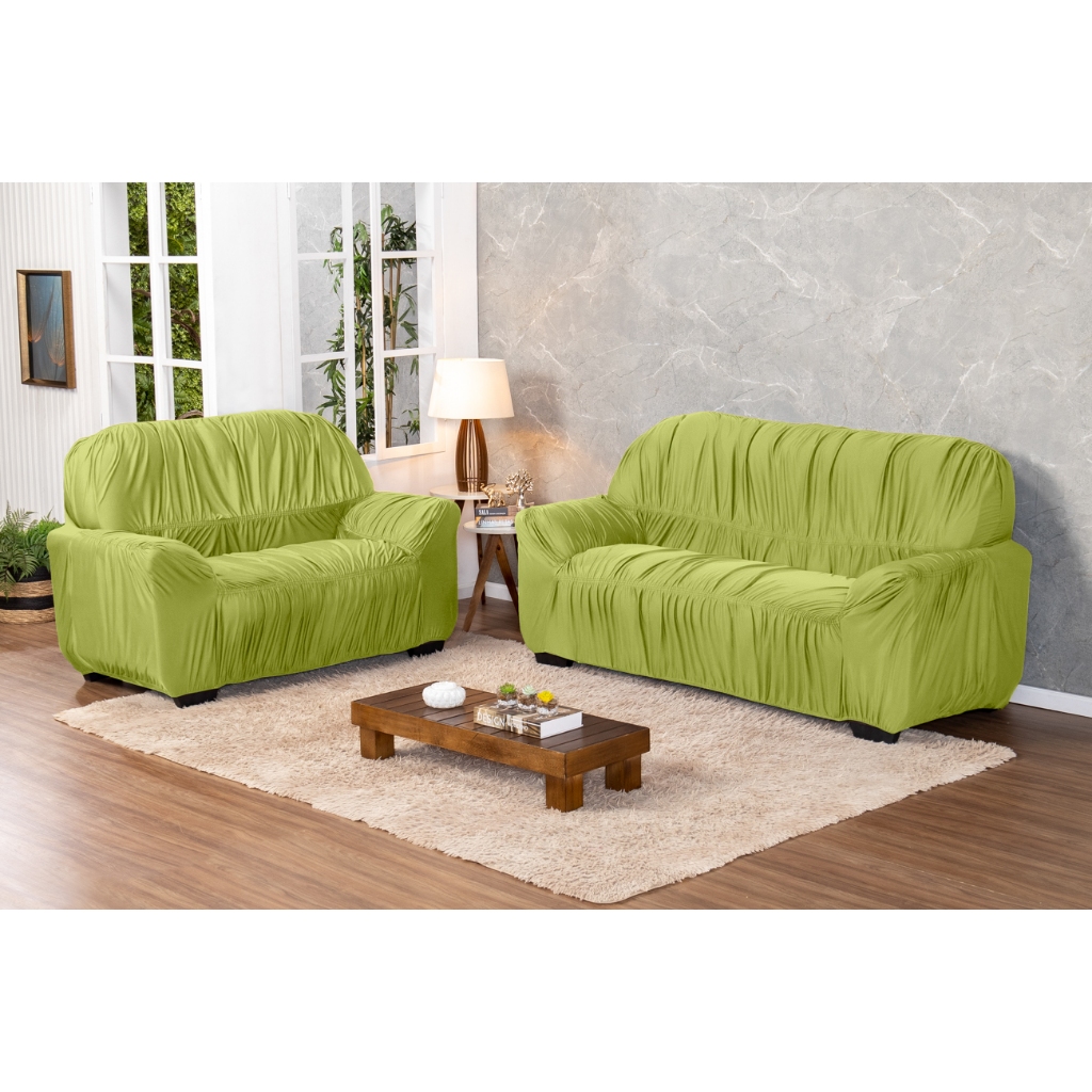 LINDO KIT JOGO DE CAPAS DE SOFÁ, SOFA DE 2 E 3 LUGARES CONFECCIONADOS MALHA GEL E 21 ELÁSTICOS VERDE