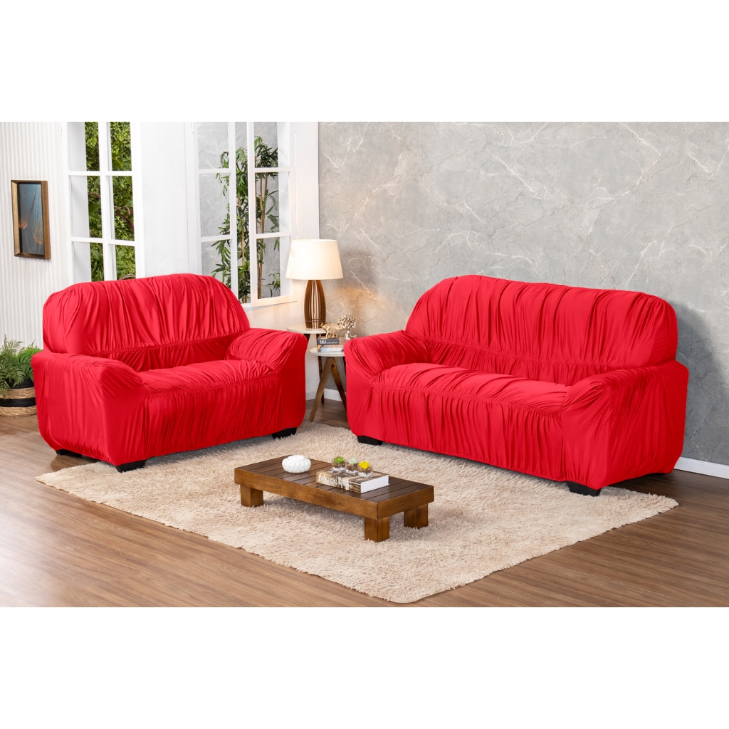 LINDO KIT JOGO DE CAPAS DE SOFÁ, SOFA DE 2 E 3 LUGARES CONFECCIONADO MALHA GEL 21 ELÁSTICOS VERMELHO