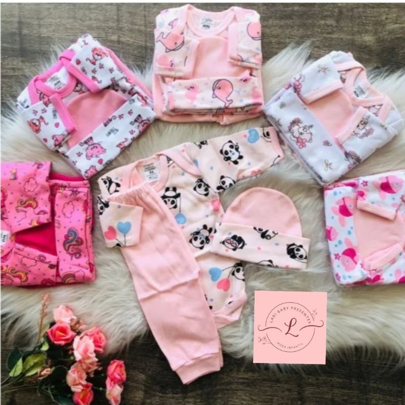 kit 16 peças de roupa bebe menina RN a G  4 body longo 4 calça 4 touca 4 meia roupa bebê feminina em Oferta na Shopee