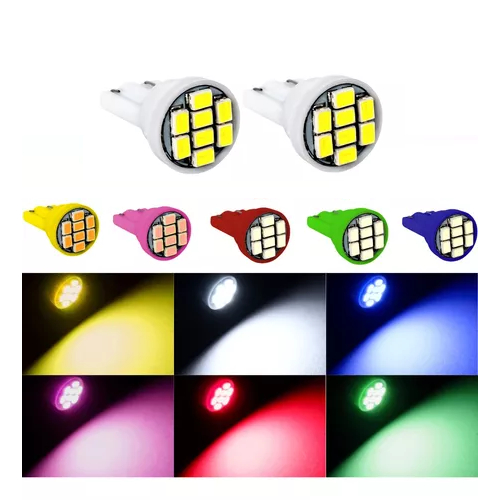 5 x Lâmpada automotiva T10 8 leds Azul Amarelo Branco Verde Vermelho Rosa - 5 Uni