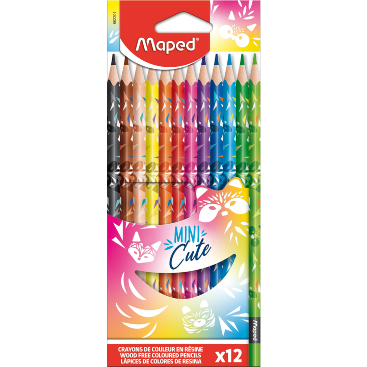 Lápis De Cor 12 cores Mini Cute Maped - Papelaria Fofa / Papelaria Divertida / Material Escolar / Volta às aulas