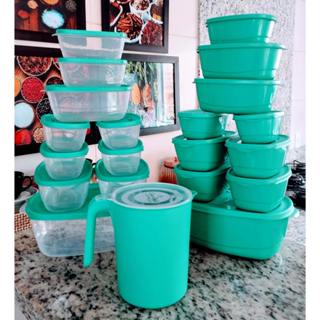 kit potes herméticos com tampa + jarra de plástico para cozinha/marmita fitness