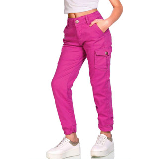 Calça Cargo Sarja Color Infantil Feminina Tam 4 Ao 16 em Oferta na Shopee