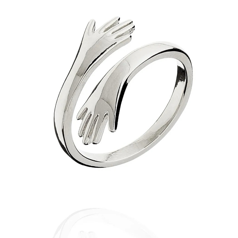 Anel do Abraço em Aço Inoxidável Prateado Ajustável Feminino em Oferta na Shopee