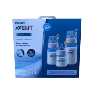 Kit 3 Mamadeiras Clássica Avent Azul 125/260/330ml