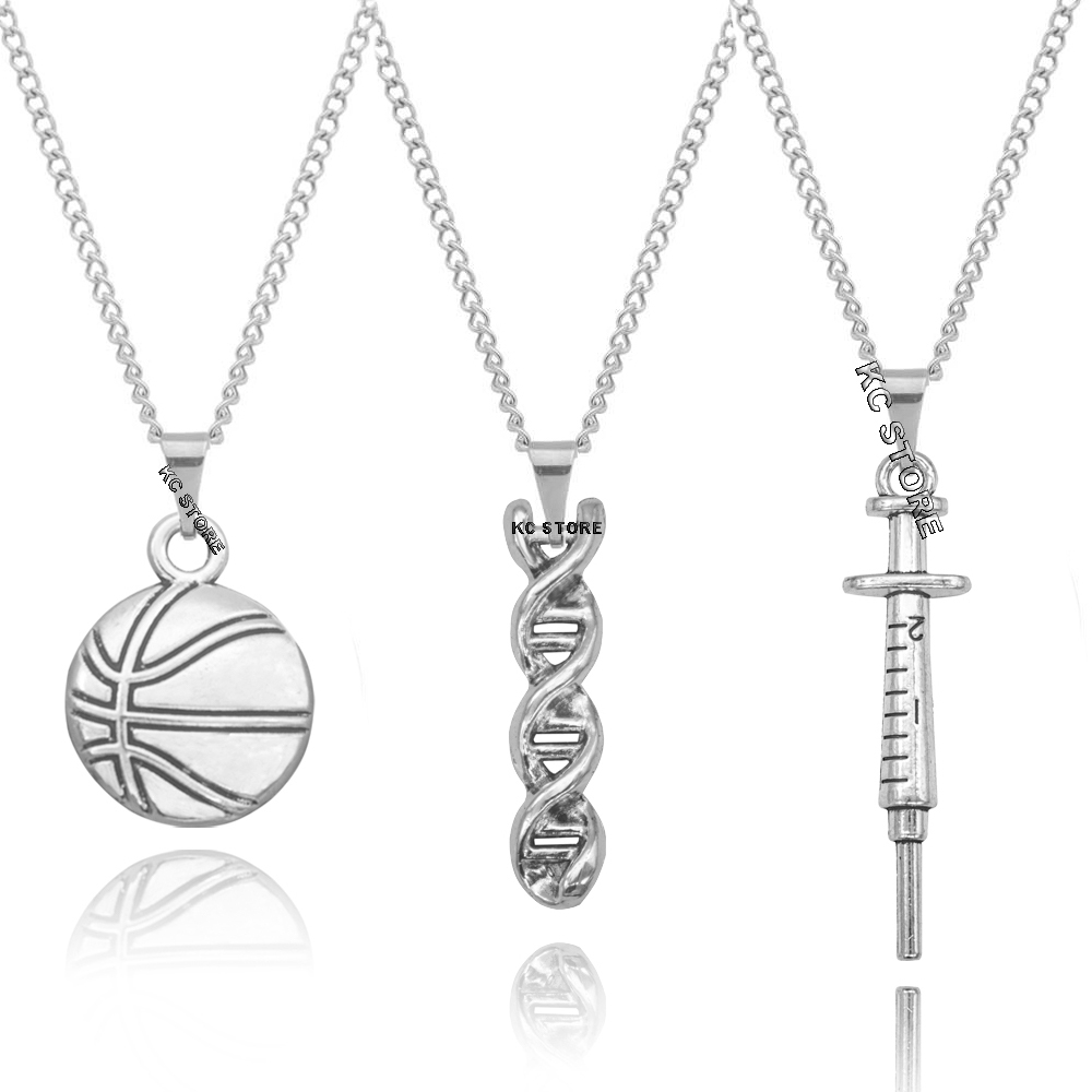 Colar corrente banhado pingente DNA Seringa Bola De Basquete Basketball  masculino feminino em aço inoxidável não fica preto escurece em Oferta na Shopee