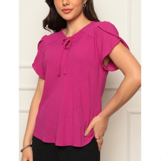 Blusa feminina manga curta tecido duna lançamento no verão