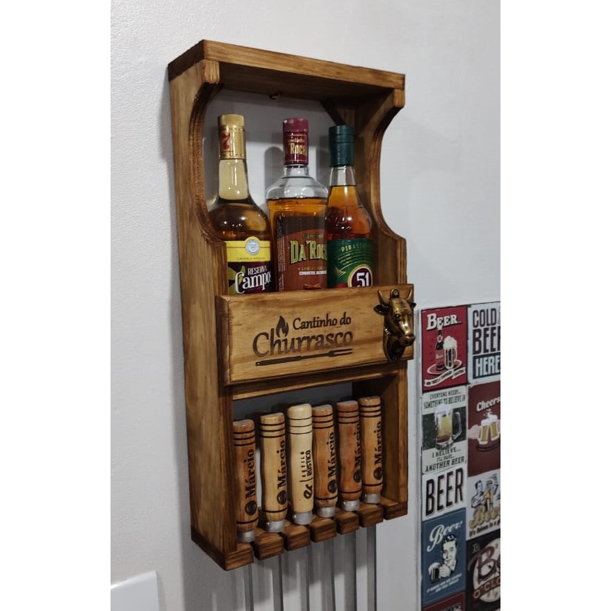 Porta espeto Adega de parede 29x60 com barzinho e abridor cabeça de boi PE2960B em Oferta na Shopee