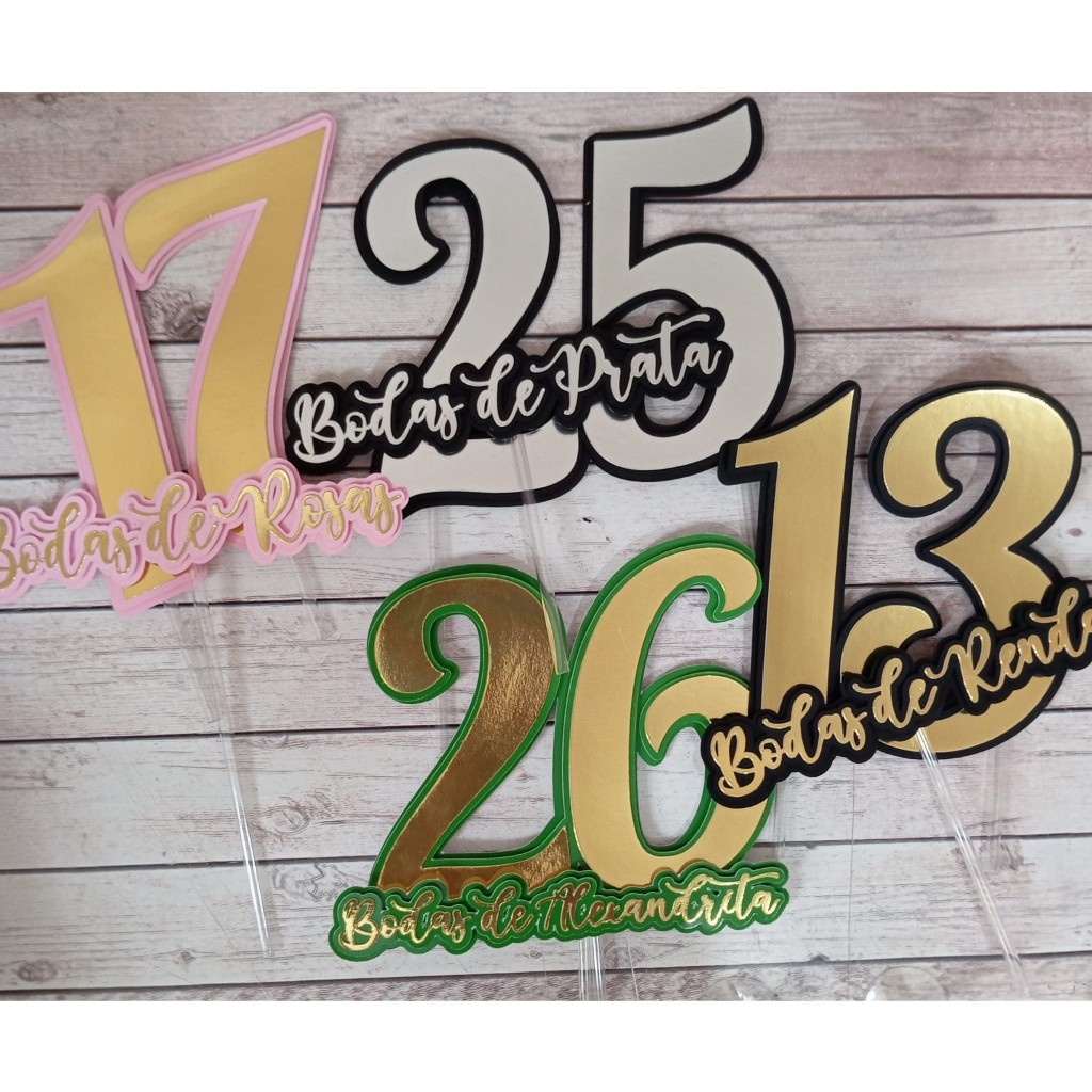Topo de bolo topper personalizado bodas de ouro, bodas de prata, bodas em geral