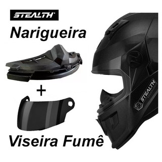 Kit Narigueira + Viseira Fumê Do Capacete Stealth Fechado Pro Tork Proteção de Nariz e Viseira