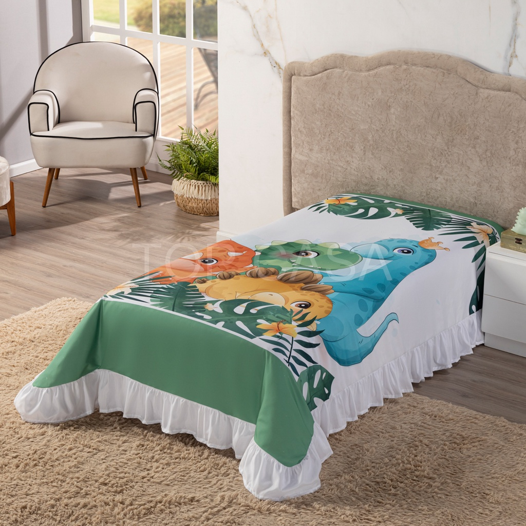Colcha Cobre Leito Infantil Vale dos Dinossauros 1,70 x 2,30 Decoração, Quarto, Cama Solteiro