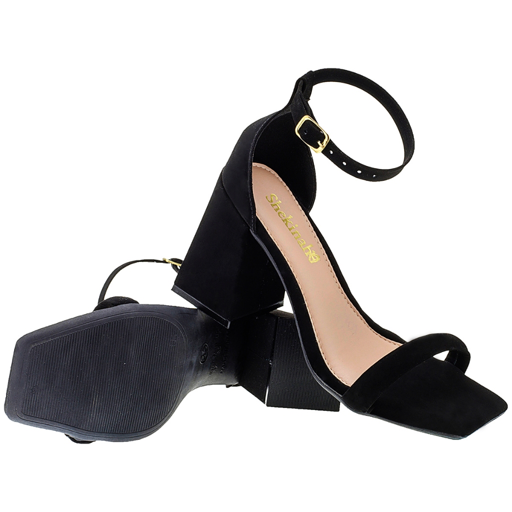 Detalhes do Sandália Feminina Salto Alto Grosso Bloco Quadrado Shekinah Tendência Moda Confortável Lançamento