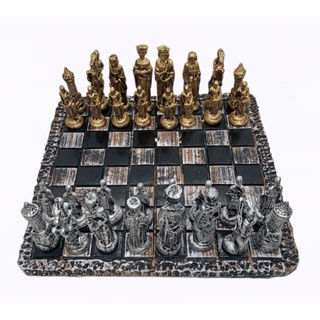 Tabuleiro Xadrez Completo com Tabuleiro de Resina Peças Medievais Temático em Oferta na Shopee