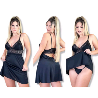 Camisola Sexy Sem Bojo e Regulável Com Calcinha Fio Regulável e Renda Nas Costas De Luxo Acompanha Calcinha Fio Dental