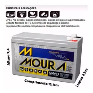 Bateria Moura 12MVA-9 12V 9Ah para alarme, cerca , no-break, bicicleta