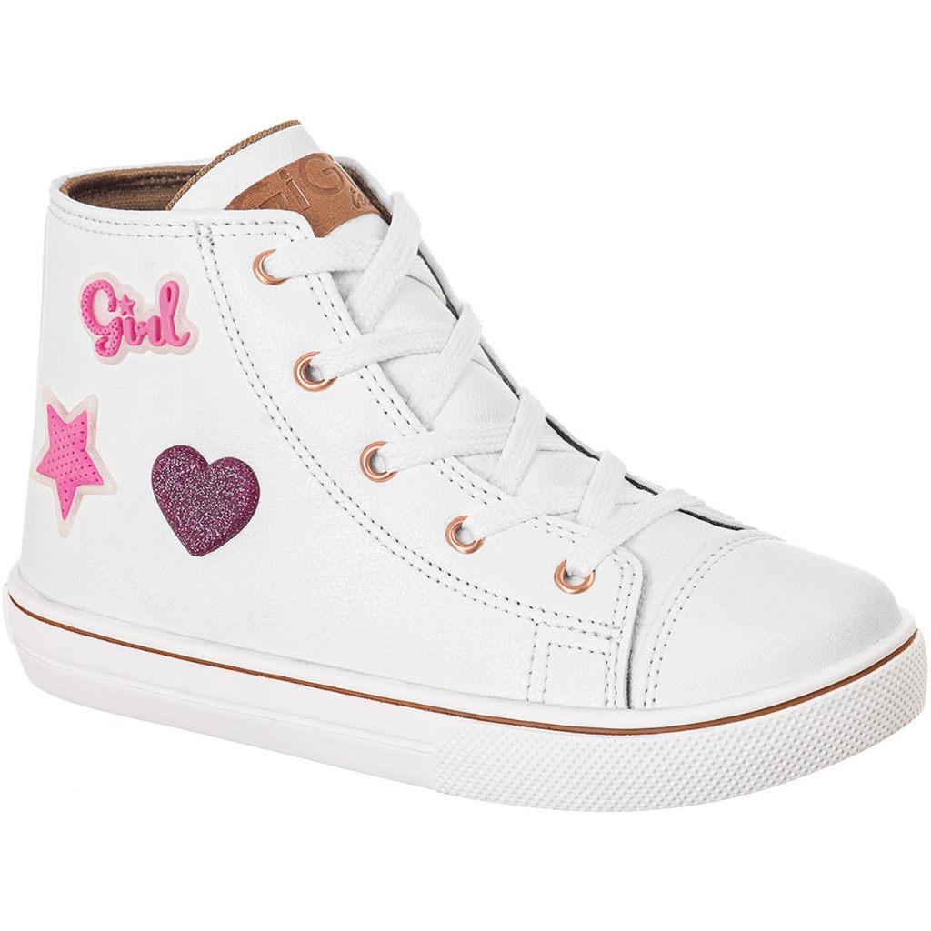 Tenis Infantil GiGiL Teen Feminino Enfeite Girl Love Brilho Coração Cano Alto Escolar Macio Leve Confortável Star - Baby & Kids Fashion