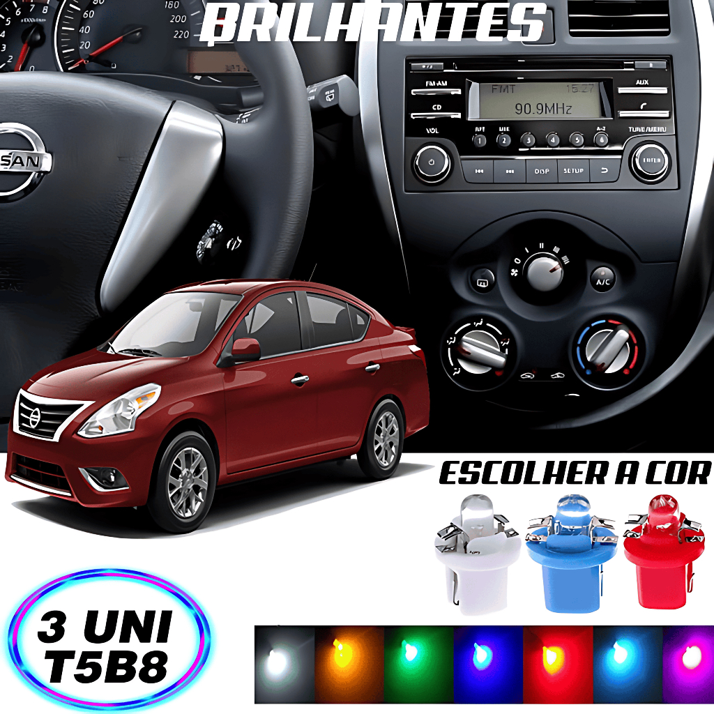 Lâmpada T5 B8 5D Comando De Ar Nissan Versa 3 Peças