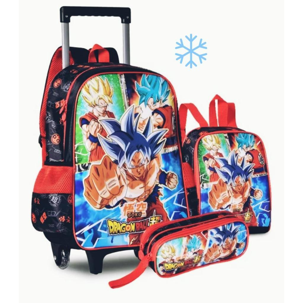 Kit Mochila Rodinhas Dragon Ball Z Lancheira Estojo Escolar