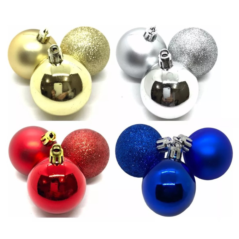 Kit 48 Bolas Arvore Natal Fosca Lisa e Glitter Dourada Vermelha Azul Prata 6 cm/5 cm/4cm