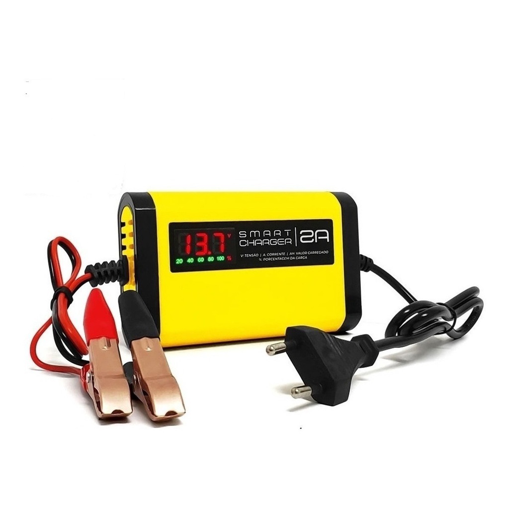 Carregador Bateria Carga Lenta Carro e Moto Indicador de Carga (Envio Imediato e Rápido)