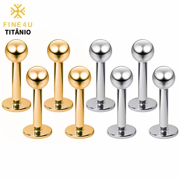 4 Un   2 Prata+2 dourado Titânio Piercing boca Labret 3mm Bola PVD Para Tragus Helix Conch cartilagem Boca-Medusa em Oferta na Shopee