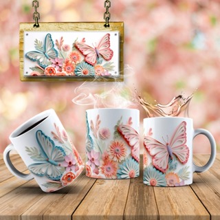 Caneca Borboletas 3D Branca Rosa e Azul 325 ml Porcelana em Oferta na Shopee