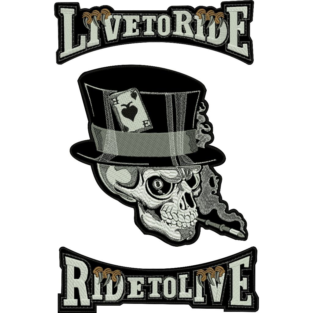 Kit Patch  Bordado Caveira Cartola , Patch Bordado Motociclista