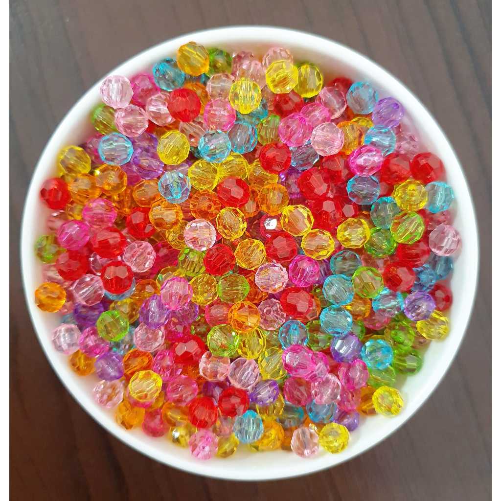 100 Miçangas Bola Sextavada 8mm Cristal Acrílico - Colorida MIX em Oferta na Shopee
