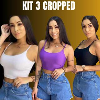 Kit 3: Cropped Top Alcinha Fina Suplex Liso Forro Duplo Lançamento Moda Feminina Blogueira