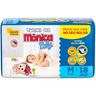 Fralda  Descartável Turma Da Mônica M Com 18 Unidades Cabe No Bolso