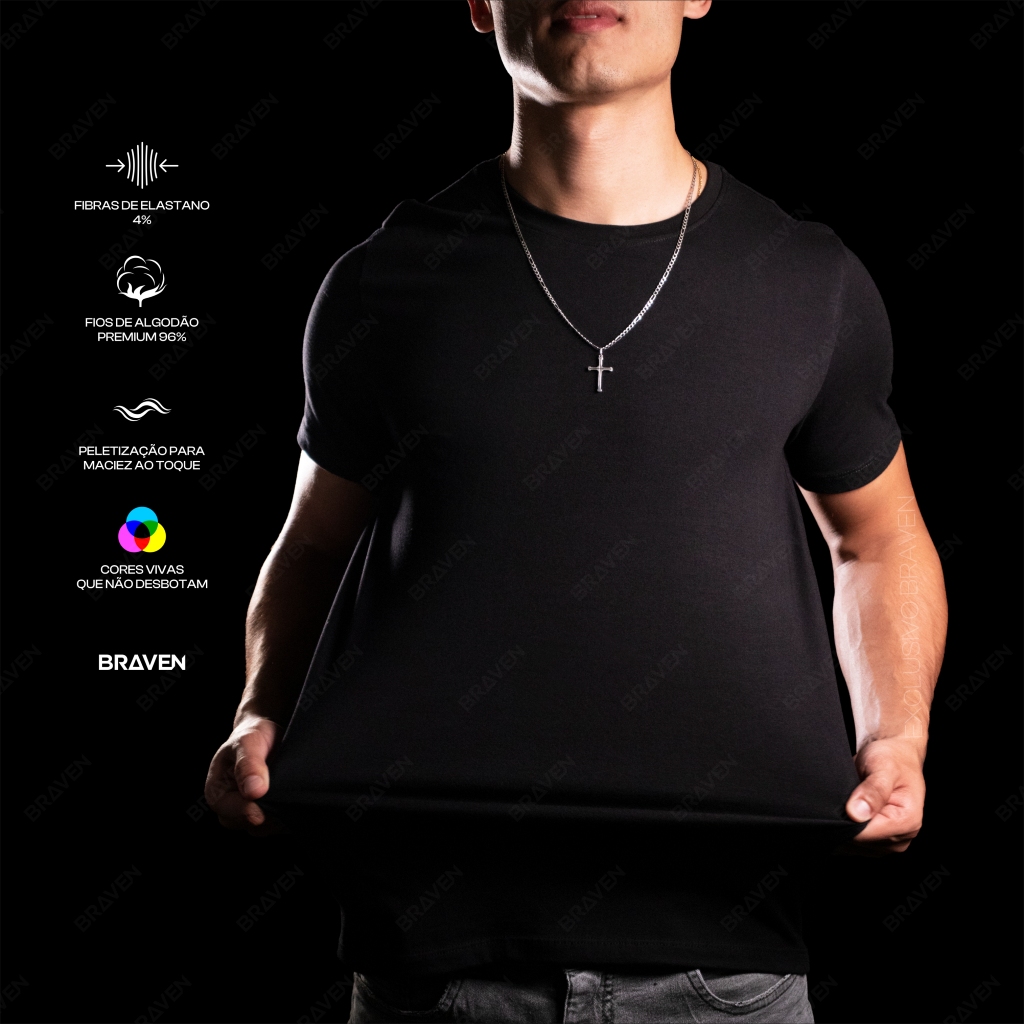 Camiseta Masculina Básica Lisa Algodão Peruano com Elastano Premium 40.1 Braven em Oferta na Shopee