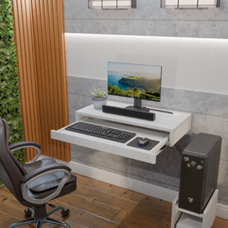 Suporte Suspenso de Parede para Monitor,Computador ou Notebook, com Gaveta para teclado e ...