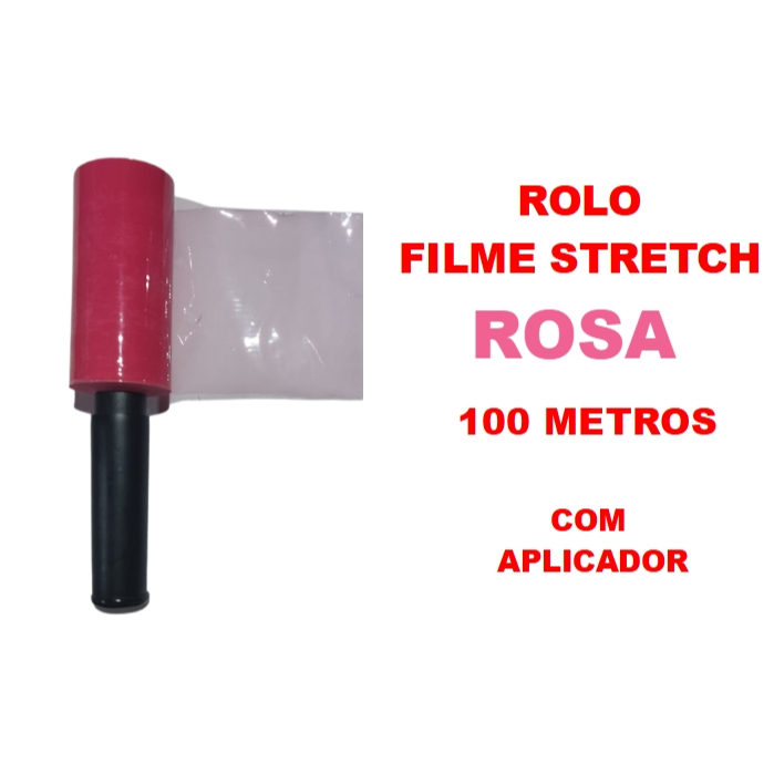 Rolo Filme Stretch ROSA C/ Cabo Adaptador (10cm) 100 Metros (cada)