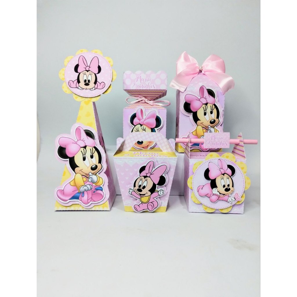 Kit Festa - 10 Lembrancinhas Personalizada Minnie Baby Rosa - Caixinhas Personalizadas - Papelaria Personalizada