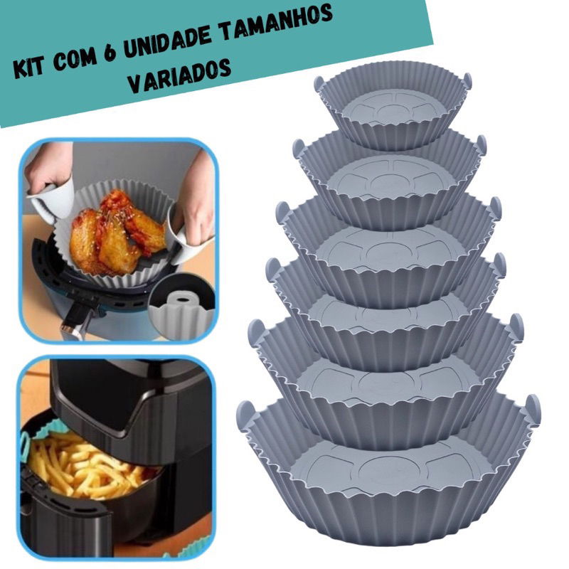 Kit 6 Formas de Silicone para Arfryer Reutilizável Antiaderente em Oferta na Shopee
