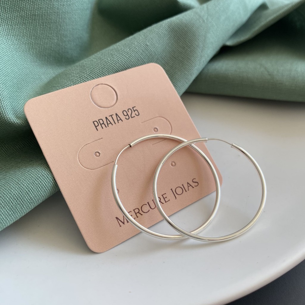 Brinco Feminino Argola Média Lisa Encaixe Prata 925 - Prata de Lei Maciça Bali Envelhecida Delicada Adulto Adolescente Jovem Masculino Unissex Menina Prateada Prateado Joia Joias Prata Fina Presente