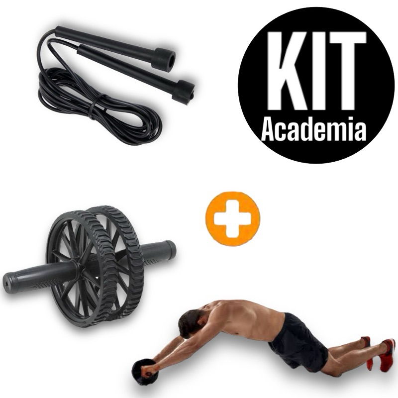 Kit treine em Casa Roda Abdominal Rolo Para Exercício Lombar Treino Funcional Fitness Aparelho Abdomên/ Corda de Pular 2,70cm Sport