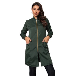 Jaleco Feminino Verde Musgo Oxford com Ziper e Punhos Nice