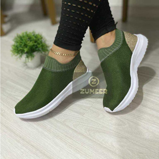 Tênis Feminino Meia Calce Fácil Sem Cadarço Sapatilha Leve Respirável Caminhada Academia Casual Trabalho em Oferta na Shopee